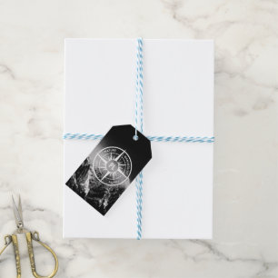Compass star emblem monogram dramatic mountains gift tags