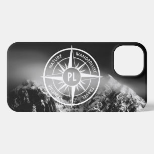 Compass star emblem monogram dramatic mountains iPhone 13 case