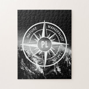 Compass star emblem monogram dramatic mountains jigsaw puzzle