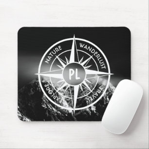 Compass star emblem monogram dramatic mountains mouse mat