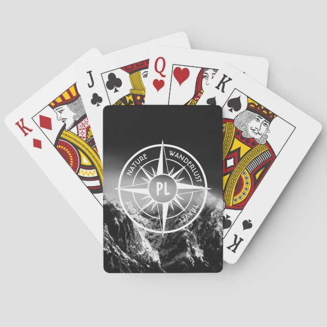 Compass star emblem monogram dramatic mountains playing cards (Back)