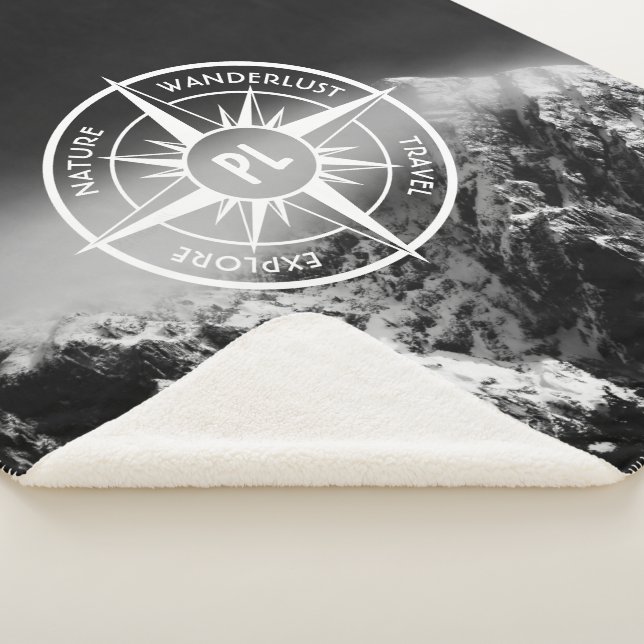 Compass star emblem monogram dramatic mountains sherpa blanket (3/4)