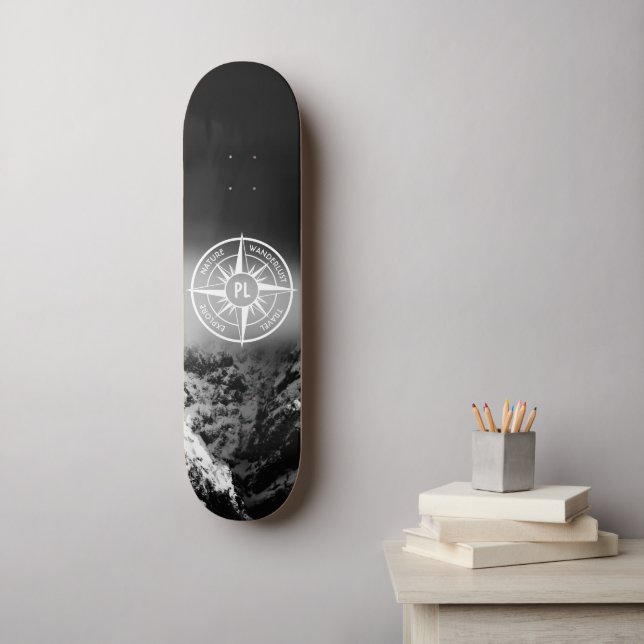 Compass star emblem monogram dramatic mountains skateboard (Wall Art)