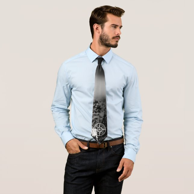 Compass star emblem monogram dramatic mountains tie (In Situ)