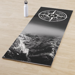 Compass star emblem monogram dramatic mountains yoga mat