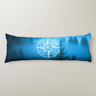 Compass star emblem monogram fog in spruce forest body cushion