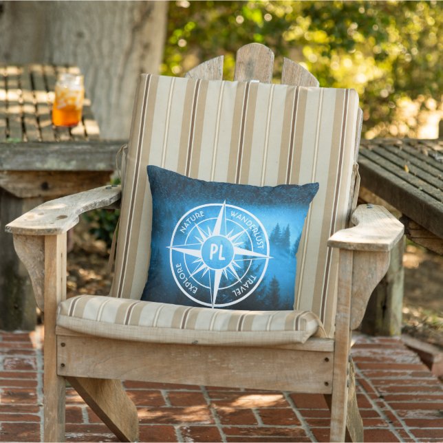 Compass star emblem monogram fog in spruce forest cushion (Chair)