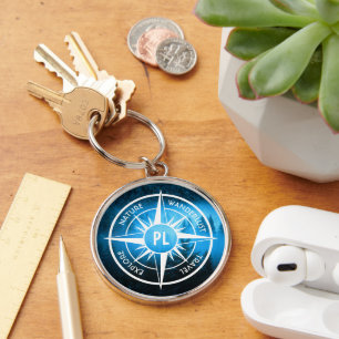 Compass star emblem monogram fog in spruce forest key ring