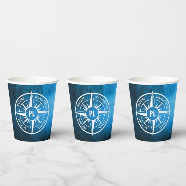 Compass star emblem monogram fog in spruce forest paper cups (Multi)