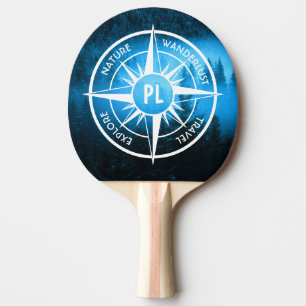 Compass star emblem monogram fog in spruce forest ping pong paddle