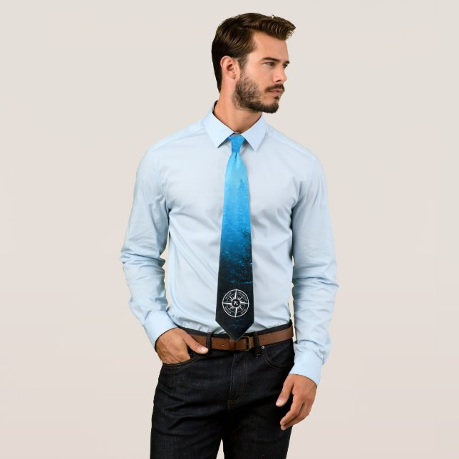 Compass star emblem monogram fog in spruce forest tie (In Situ)