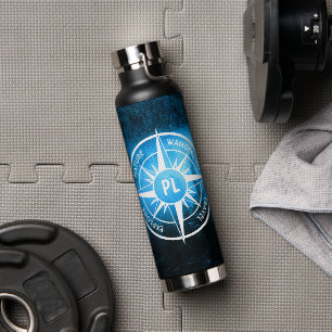 Compass star emblem monogram fog in spruce forest water bottle