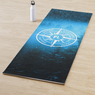 Compass star emblem monogram fog in spruce forest yoga mat