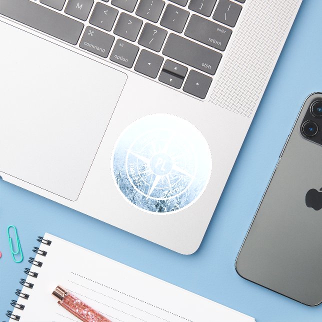 Compass star emblem monogram winter spruce forest (Laptop w/ iPhone)