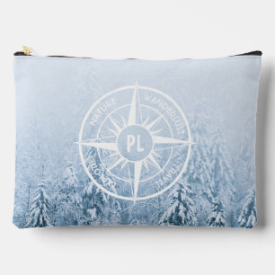 Compass star emblem monogram winter spruce forest accessory pouch