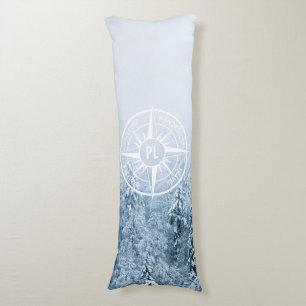 Compass star emblem monogram winter spruce forest body cushion