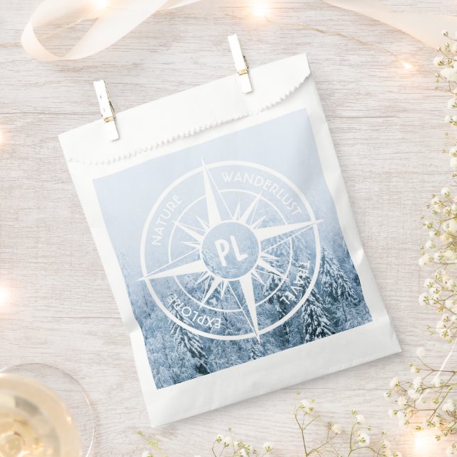 Compass star emblem monogram winter spruce forest favour bags (Clipped)