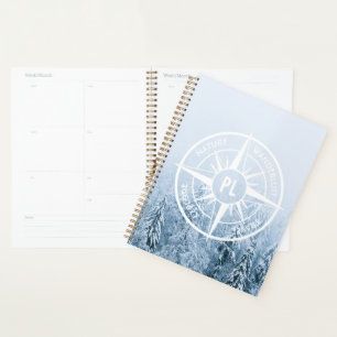 Compass star emblem monogram winter spruce forest planner