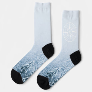 Compass star emblem monogram winter spruce forest socks
