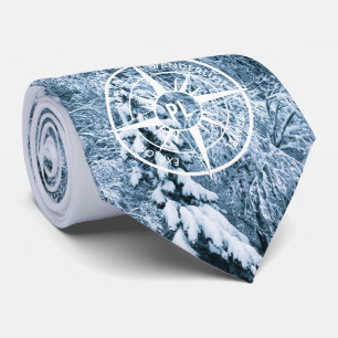 Compass star emblem monogram winter spruce forest tie
