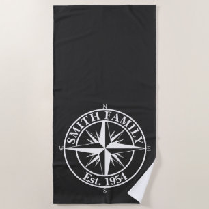 Compass star monogram personalizable emblem beach towel