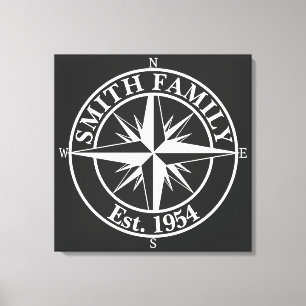 Compass star monogram personalizable emblem canvas print