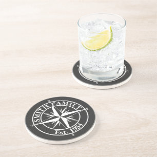 Compass star monogram personalizable emblem coaster
