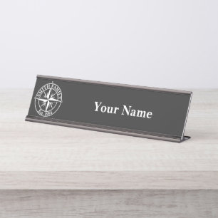 Compass star monogram personalizable emblem desk n name plate