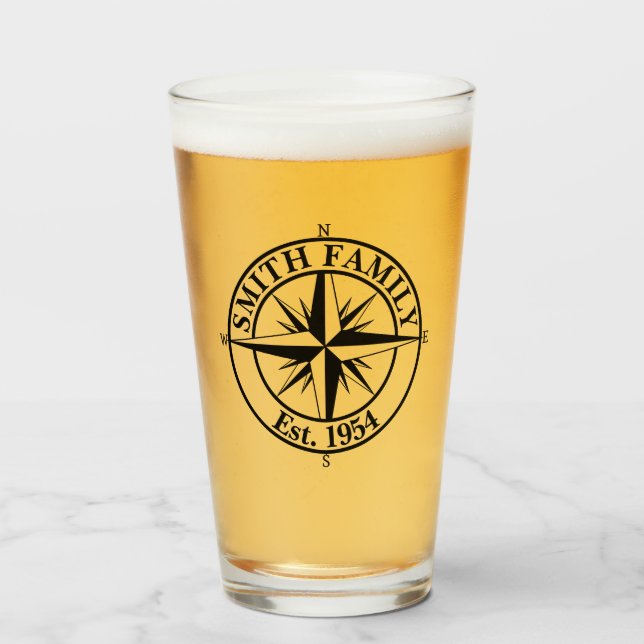 Compass star monogram personalizable emblem glass (Front Filled)