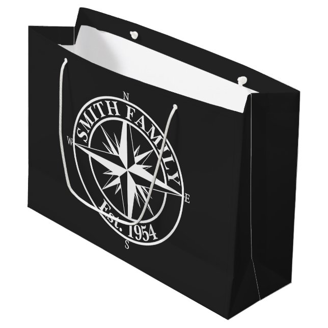 Compass star monogram personalizable emblem large gift bag (Front Angled)