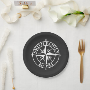 Compass star monogram personalizable emblem paper plate