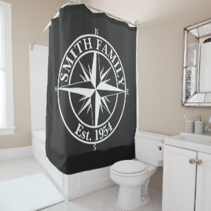 Compass star monogram personalizable emblem shower curtain
