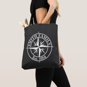 Compass star monogram personalizable emblem tote bag