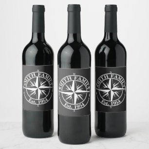 Compass star monogram personalizable emblem wine label