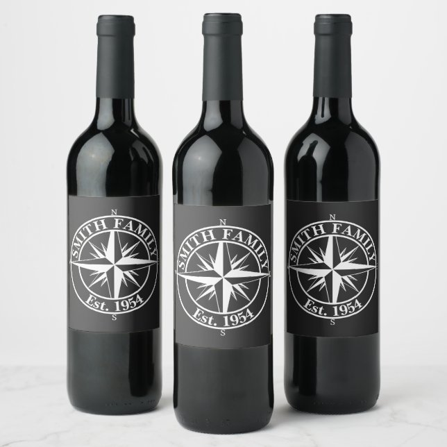 Compass star monogram personalizable emblem wine label (Bottles)
