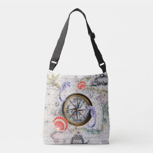 compass vintage map crossbody bag