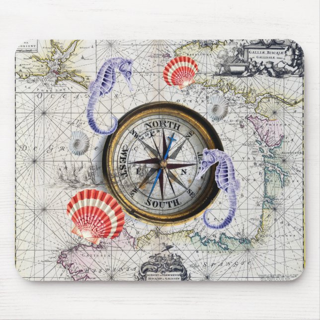 Compass Vintage Nautical Mouse Mat (Front)