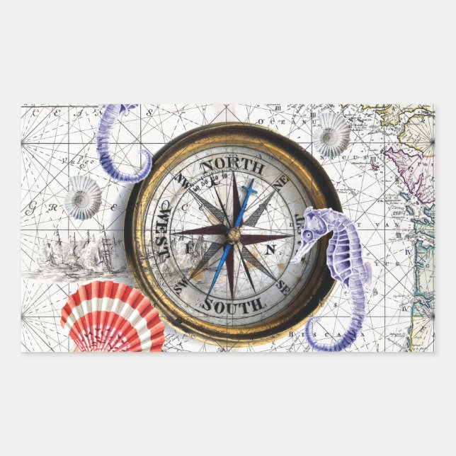 Compass Vintage Nautical Rectangular Sticker (Front)