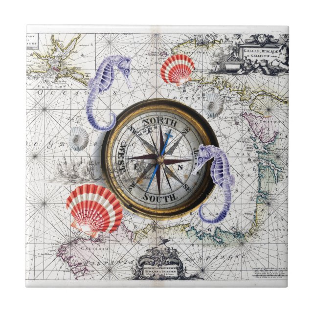 Compass Vintage Nautical Tile (Front)