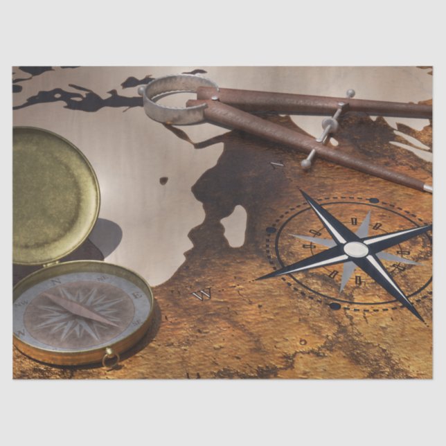 Compass Vintage Travel Decoupage Tissue Paper (Front)