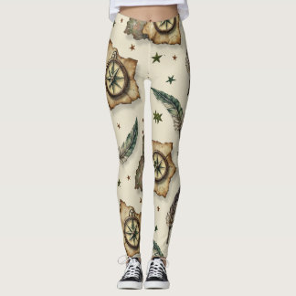 Compasses Old Maps Seamless Pattern Leggings