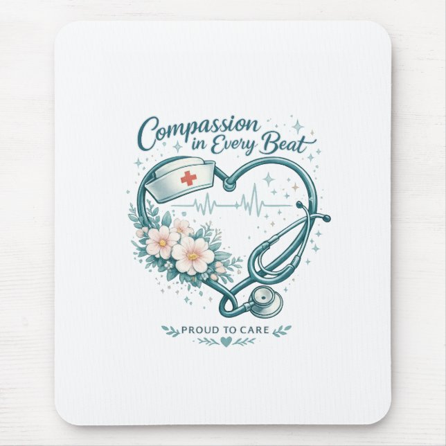 Compassion in Every Beat Nurse Heart Design Mouse Mat (Front)