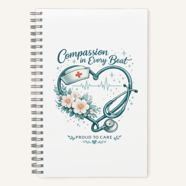 Compassion in Every Beat Nurse Heart Design Notebook (Front)