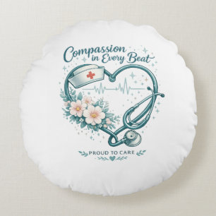 Compassion in Every Beat Nurse Heart Design Round Cushion