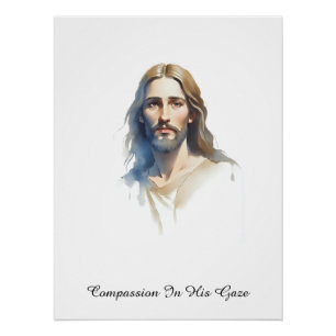 Compassion in His gaze- Jesus Water colour Paintin Poster