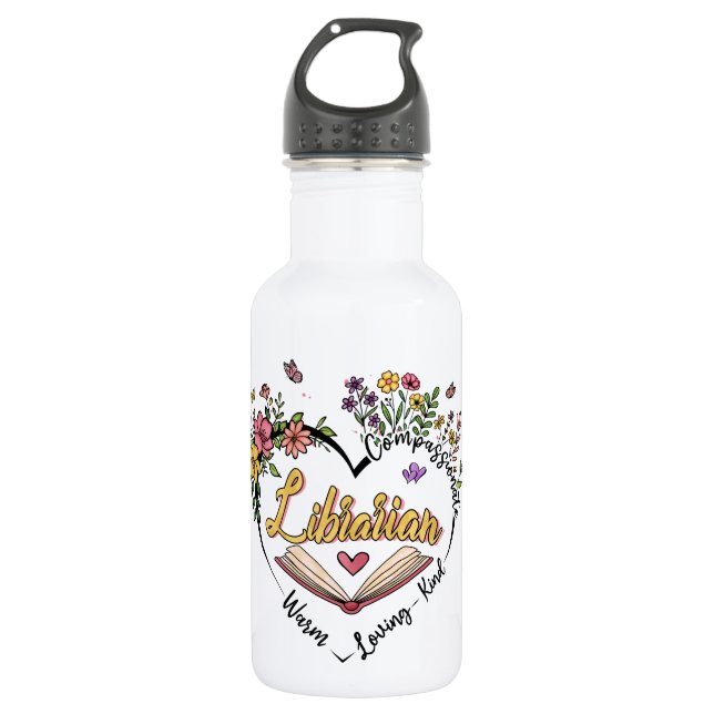 Compassionate Librarian – Floral Heart Design 532 Ml Water Bottle (Front)