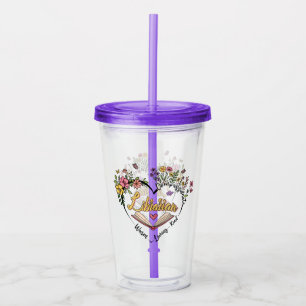 Compassionate Librarian – Floral Heart Design Acrylic Tumbler