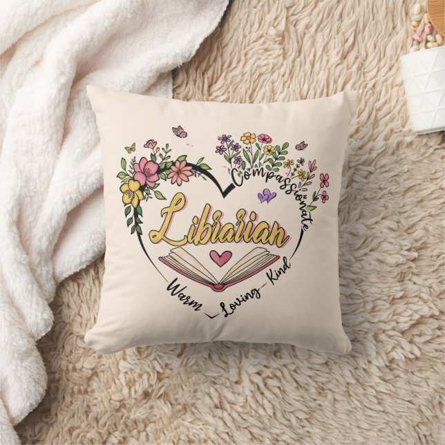 Compassionate Librarian – Floral Heart Design Cushion (Blanket)