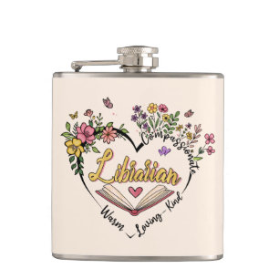 Compassionate Librarian – Floral Heart Design Hip Flask