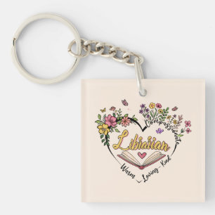 Compassionate Librarian – Floral Heart Design Key Ring